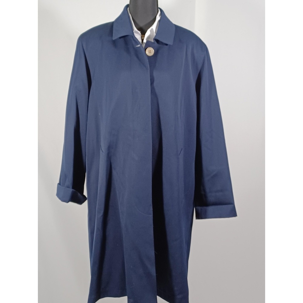 Vintage Anne Klein Coat Womens Small Blue Wool Single Breasted Overcoat 80s